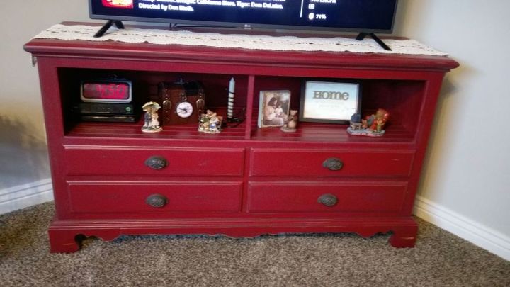 old dresser turned display tv console, entertainment rec rooms, painted furniture, repurposing upcycling