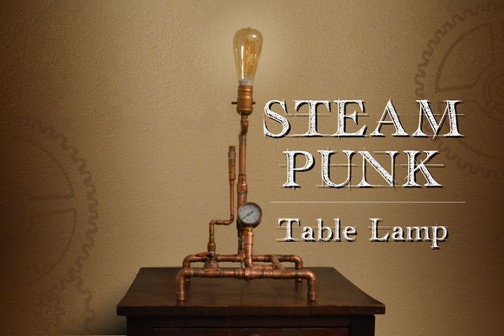 candeeiro de mesa steampunk com tubos de cobre