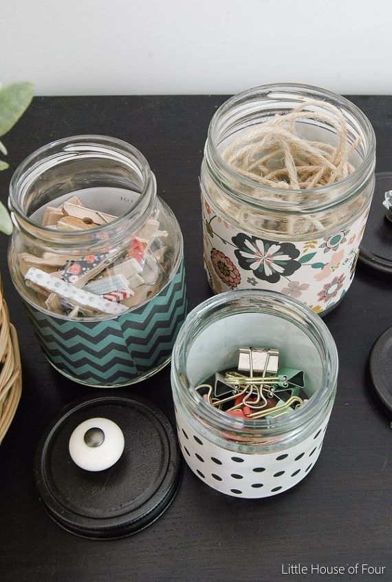 recycled glass jars turned stylish office storage video tutorial, decoupage, home office, how to, organizing, repurposing upcycling, storage ideas