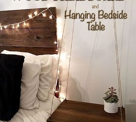 rustic headboard with hanging bedside table, bedroom ideas, diy, painted furniture, rustic furniture, woodworking projects