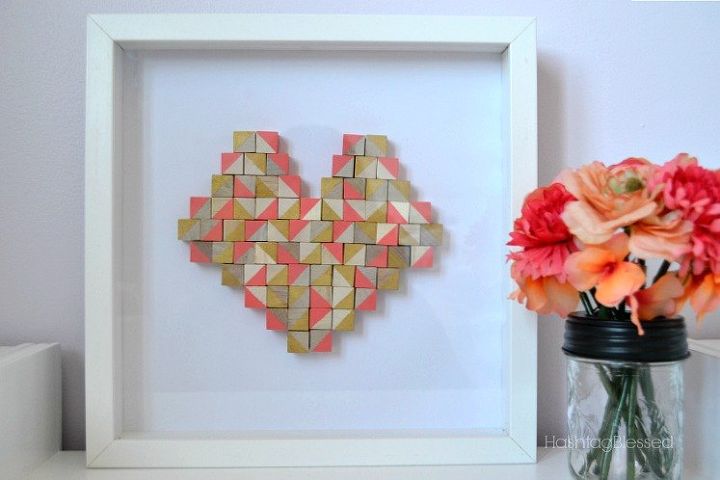 geometric heart art, crafts, seasonal holiday decor, valentines day ideas, wall decor