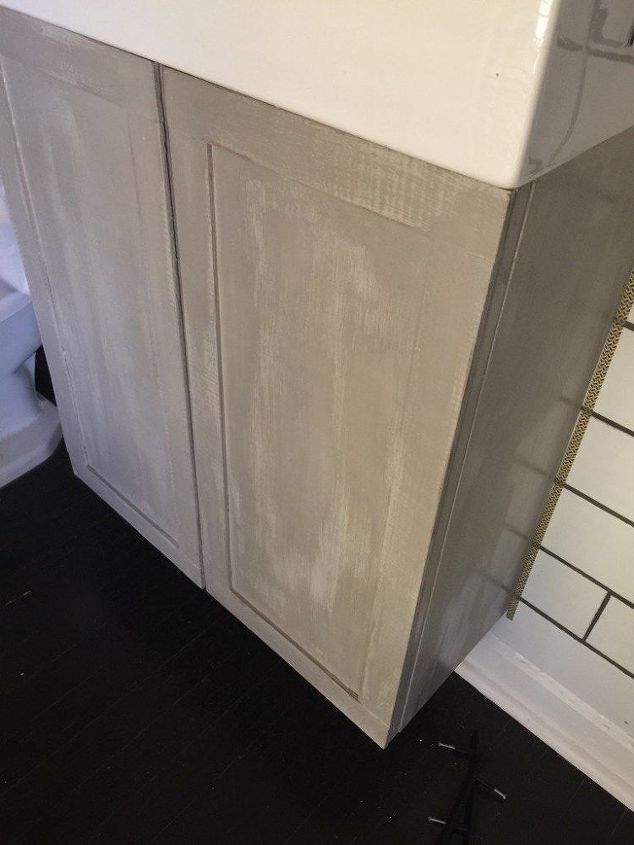 faux finishing a laminate sink cabinet, bathroom ideas, painted furniture