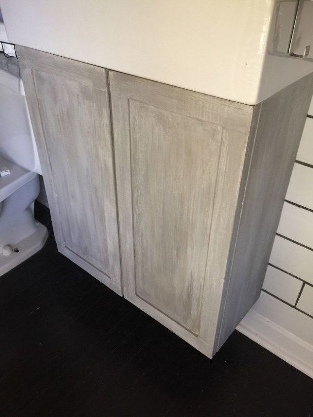 faux finishing a laminate sink cabinet, bathroom ideas, painted furniture