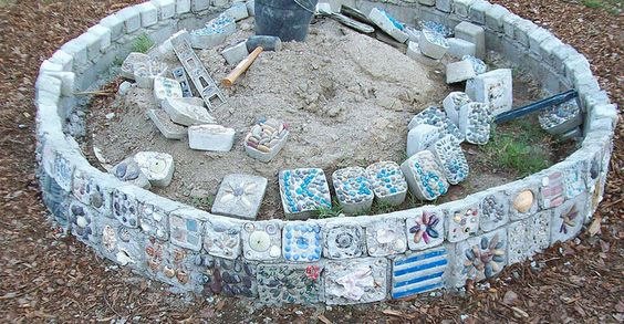 large homemade mosaic brick planter, concrete masonry, diy, gardening