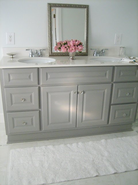 DIY Custom Gray  Painted Bathroom  Vanity  From a Builder 