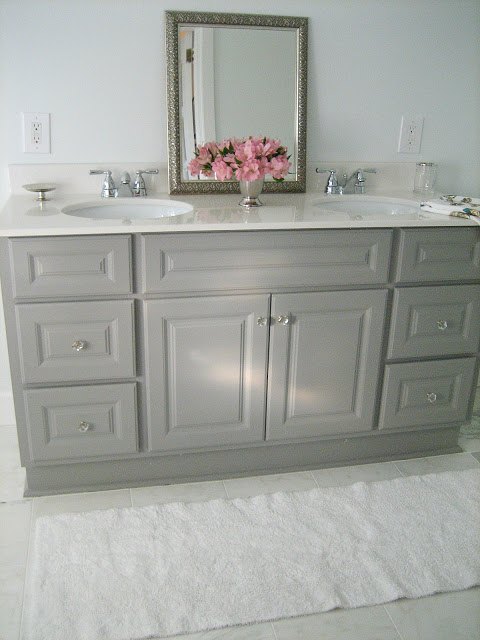 DIY Custom Gray Painted Bathroom Vanity From a Builder DIY Custom Gray Painted Bathroom Vanity From a Builder