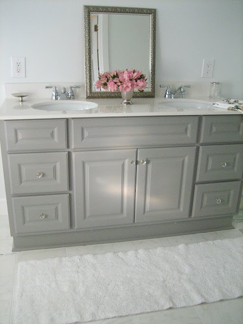 DIY Custom Gray  Painted Bathroom  Vanity From a Builder 