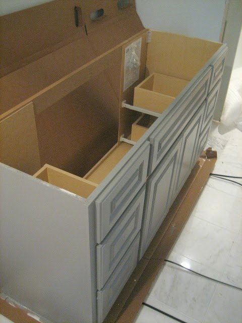 vaidade de banheiro pintada de cinza personalizada de armrio de construo