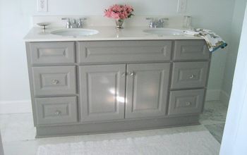 DIY Custom Gray Painted Bathroom Vanity From a Builder Grade Cabinet