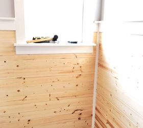 planked bathroom wall, bathroom ideas, wall decor, woodworking projects