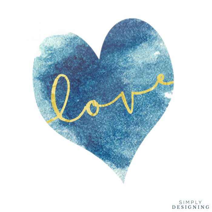 diy art gold love printable with blue watercolor heart, crafts, seasonal holiday decor, valentines day ideas
