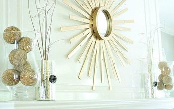  Espelho Sunburst feito de uma mini cortina de um brechó