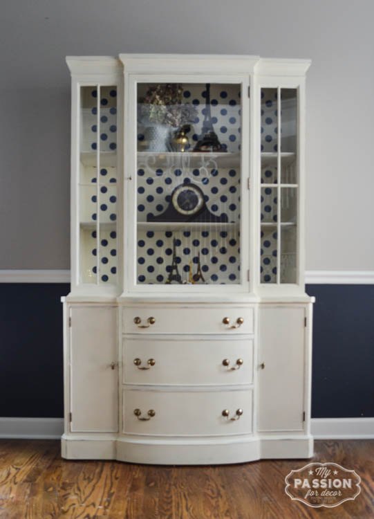 easy china cabinet update fun with polka dots, kitchen design, painted furniture