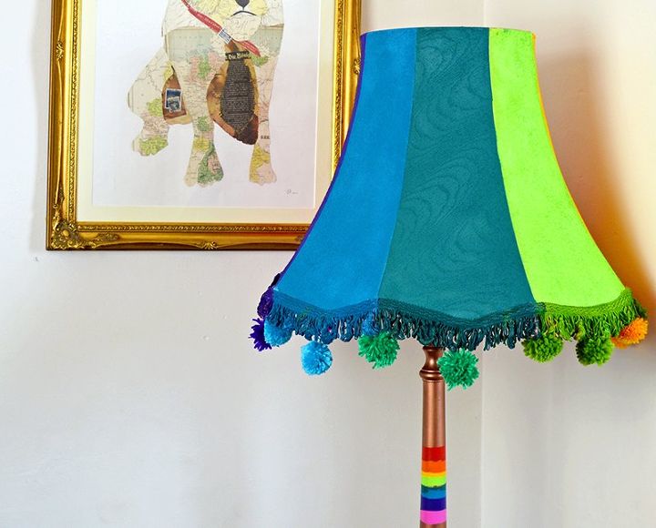 revamp an old floor lamp into something much more colourful, painted furniture, reupholster