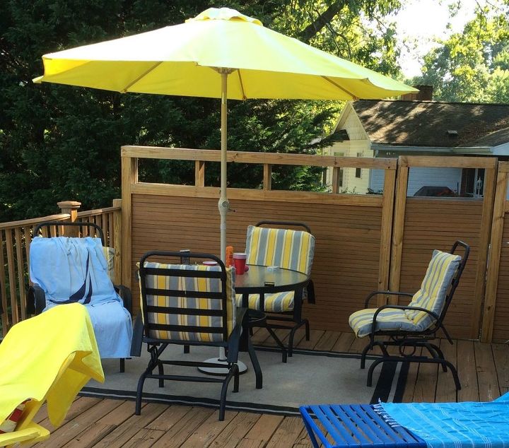 updating deck furniture diylikeaboss, outdoor furniture, painted furniture, Painted patio set and rug