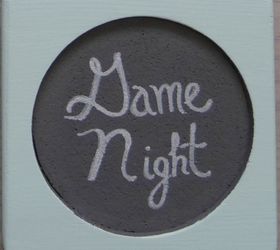 thrift item upcycled into family night themed coasters, chalkboard paint, crafts, repurposing upcycling