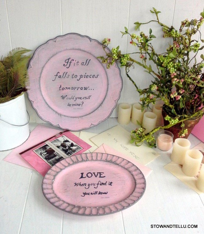 valentine message painted plates, crafts, seasonal holiday decor, valentines day ideas
