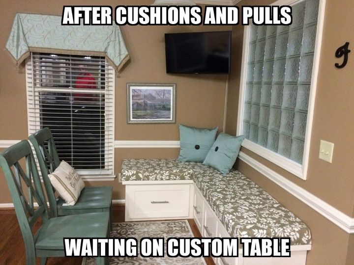 banquette bench seating before during and after, diy, kitchen design, reupholster