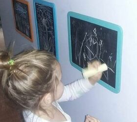 kids art on the wall always changing, chalkboard paint, crafts, wall decor