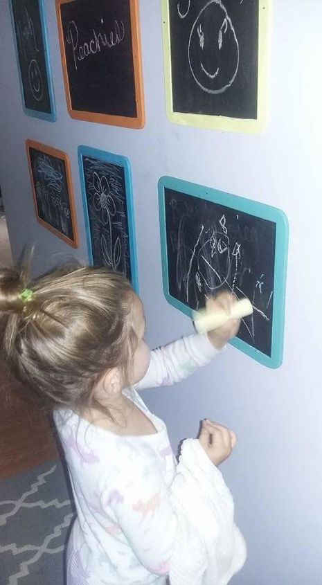 kids art on the wall always changing, chalkboard paint, crafts, wall decor