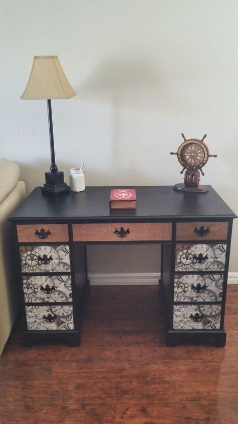 decoupage antique desk makeover, decoupage, painted furniture, repurposing upcycling