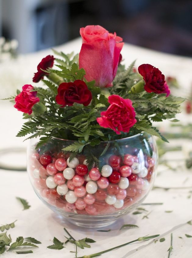 diy bubblegum bowl valentine centerpiece, flowers, seasonal holiday decor, valentines day ideas