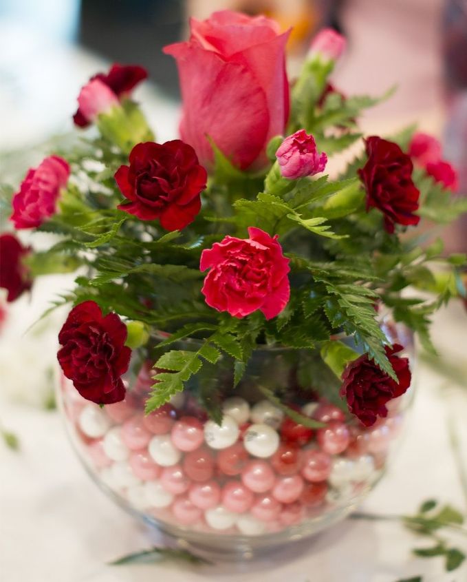 diy bubblegum bowl valentine centerpiece, flowers, seasonal holiday decor, valentines day ideas