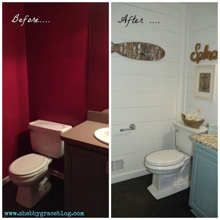 from red and dark to white and bright bathroom makeover, bathroom ideas, diy, painted furniture, painting