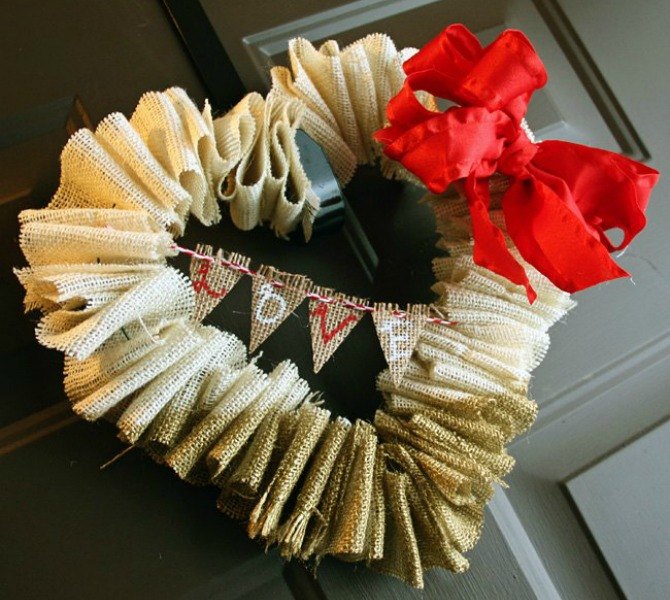 s 21 romantic heart decorations you might want to leave up all year, valentines day ideas, wall decor, Slide burlap onto a heart shaped hanger