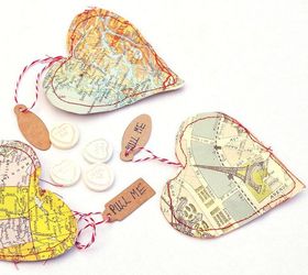 s 21 romantic heart decorations you might want to leave up all year, valentines day ideas, wall decor, Sew sweet treats into vintage maps