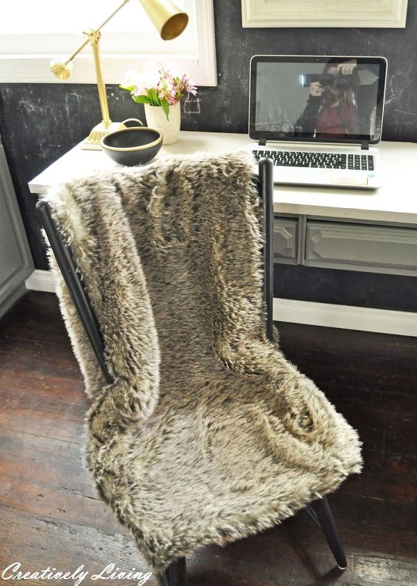 faux fur chair cover 15 minutes and no sew, repurposing upcycling, reupholster