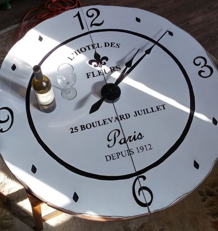 large clock made from a table top, diy, painted furniture, repurposing upcycling, wall decor