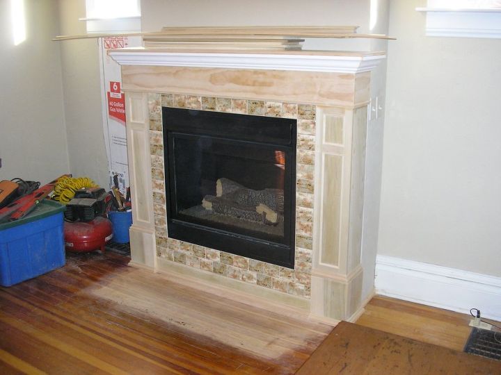 fireplace makeover wood to gas, fireplaces mantels, home improvement, Tile complemented my French color palette