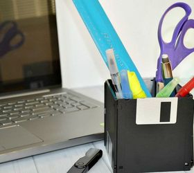 diy computer diskette pencil cup, crafts, home office, how to, organizing, repurposing upcycling
