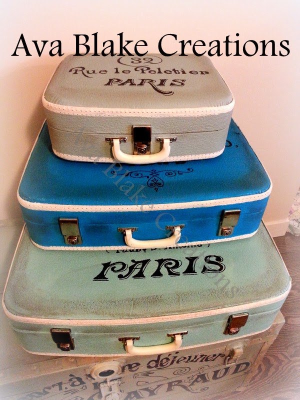 painted suitcases un deux trois, chalk paint, crafts, repurposing upcycling