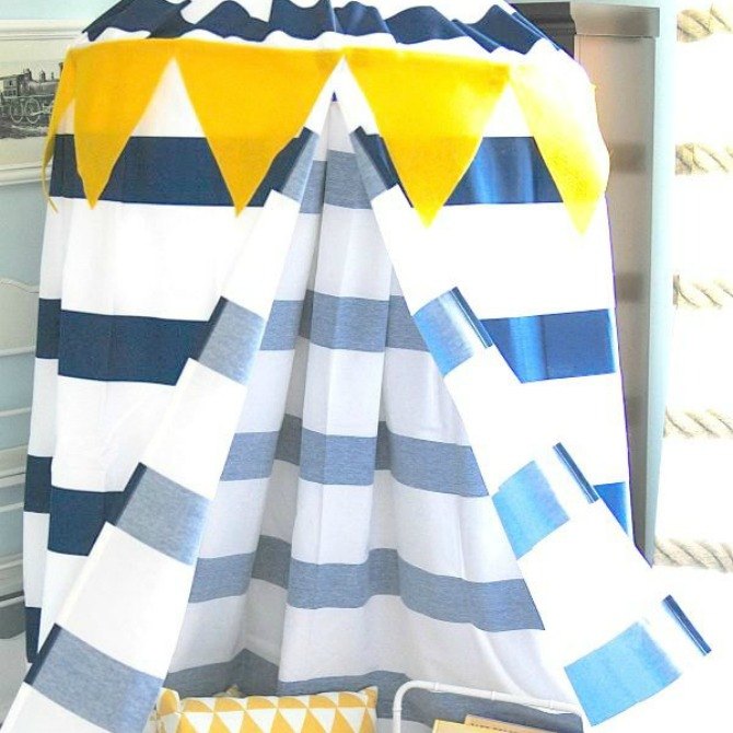 s the 12 brilliant hacks every mom should know, home decor, repurposing upcycling, Make instant fun with a shower curtain canopy