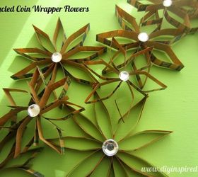 recycled coin wrapper paper flowers, crafts, repurposing upcycling