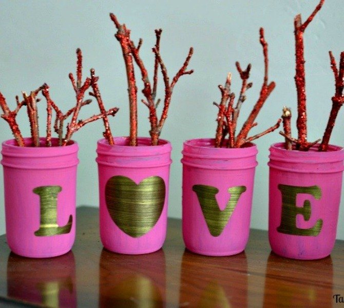 s how 13 dumpster divers decorate for valentine s day, repurposing upcycling, seasonal holiday decor, valentines day ideas, Valentine s Day Display from Extra Mason Jars