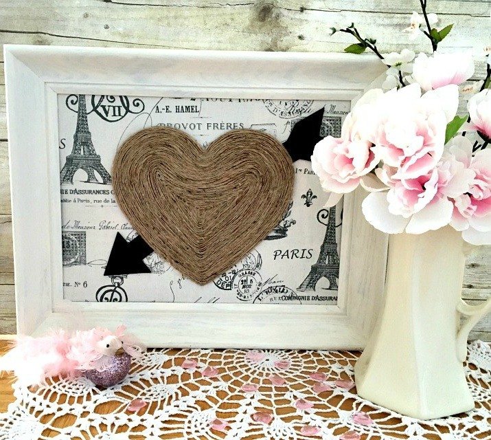 s how 13 dumpster divers decorate for valentine s day, repurposing upcycling, seasonal holiday decor, valentines day ideas, Romantic Twine Design from a Wood Heart Sign
