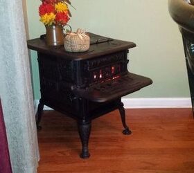 how to restore an old cast iron wood burning stove, My dad took this picture over Thanksgiving 2015 It felt really good to see the look on my parents faces I even threw some orange LED lights in the for decoration Maybe someday I ll actually be able to use it but not in the house
