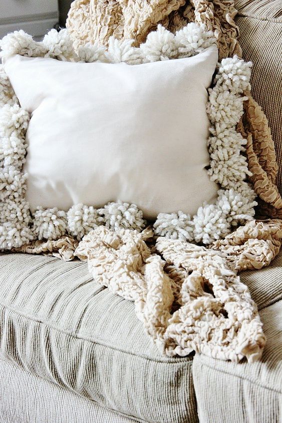 diy drop cloth pom pom pillows, crafts, how to, reupholster