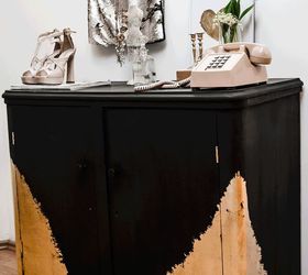 how to use gold and black paint to decorate a dresser, painted furniture