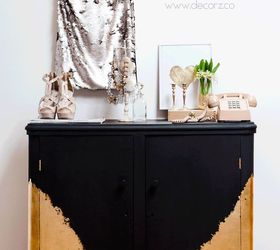how to use gold and black paint to decorate a dresser, painted furniture