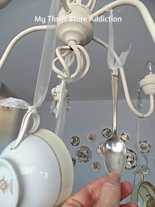 Teacup Chandelier With Spoons Designs Diy Whimsical Teacup Chandelier Lazygirldiy Hometalk