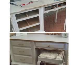 french provincial desk vanity makeover, painted furniture