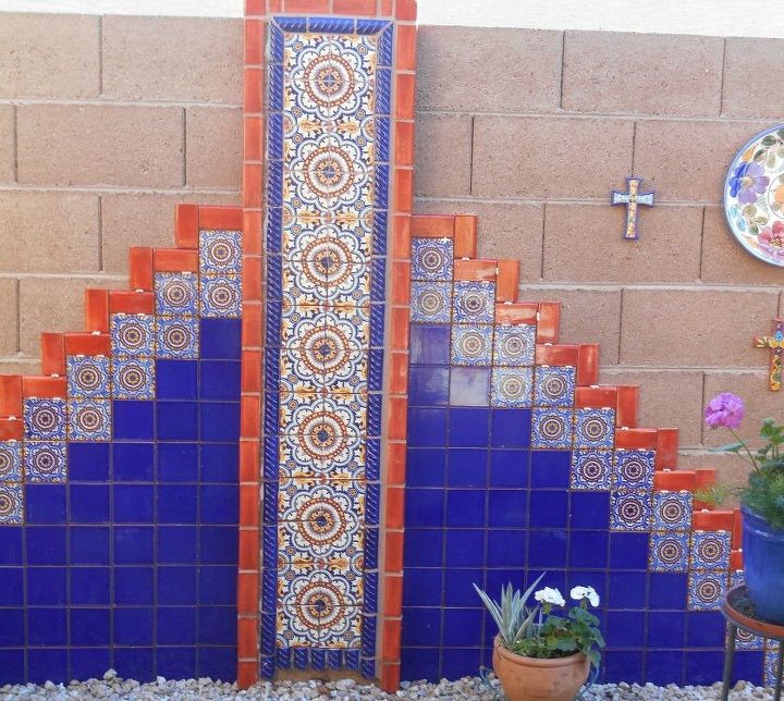 s 17 amazing garden features we ve been saving for summer, gardening, outdoor living, ponds water features, Her magically tiled accent wall