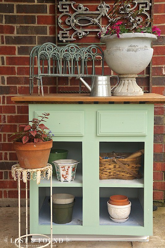 base cabinet turned potting bench, container gardening, gardening, outdoor furniture, repurposing upcycling