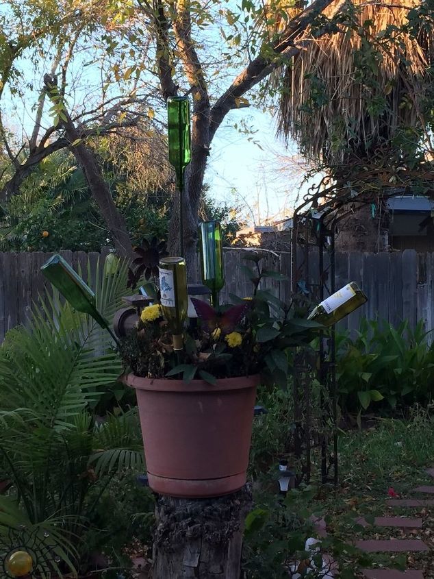 wine bottle garden, gardening, repurposing upcycling