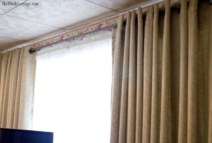 quick and cheap diy curtain rod, reupholster, window treatments, windows