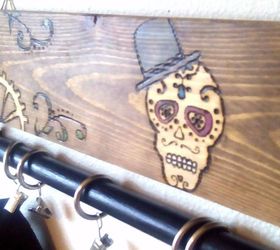 steampunk wood burned hat rack, how to, organizing, wall decor